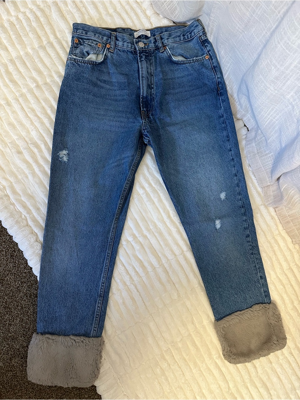 Zara Blue Jeans with Faux Fur Cuff - Picture 2 of 11